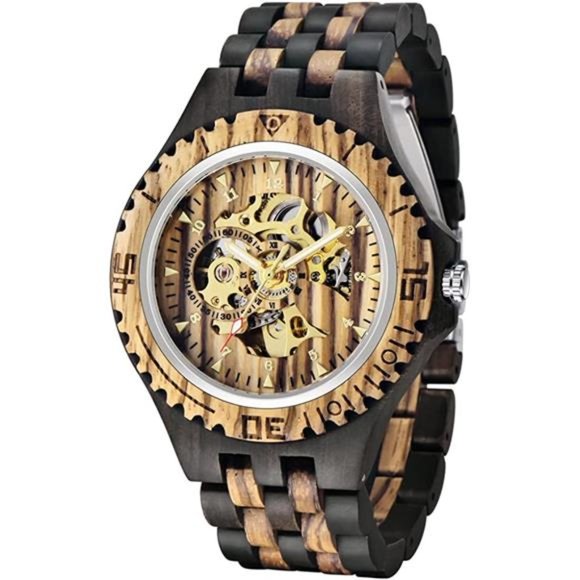 Men's Wooden Watch Skeleton Automatic Movement Wood Watch Self-Winding Watches - Picture 7 of 7